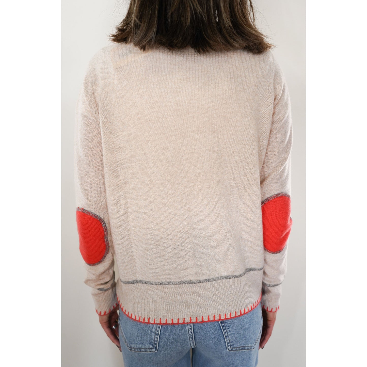Sand Elbow Patch Cashmere Sweater