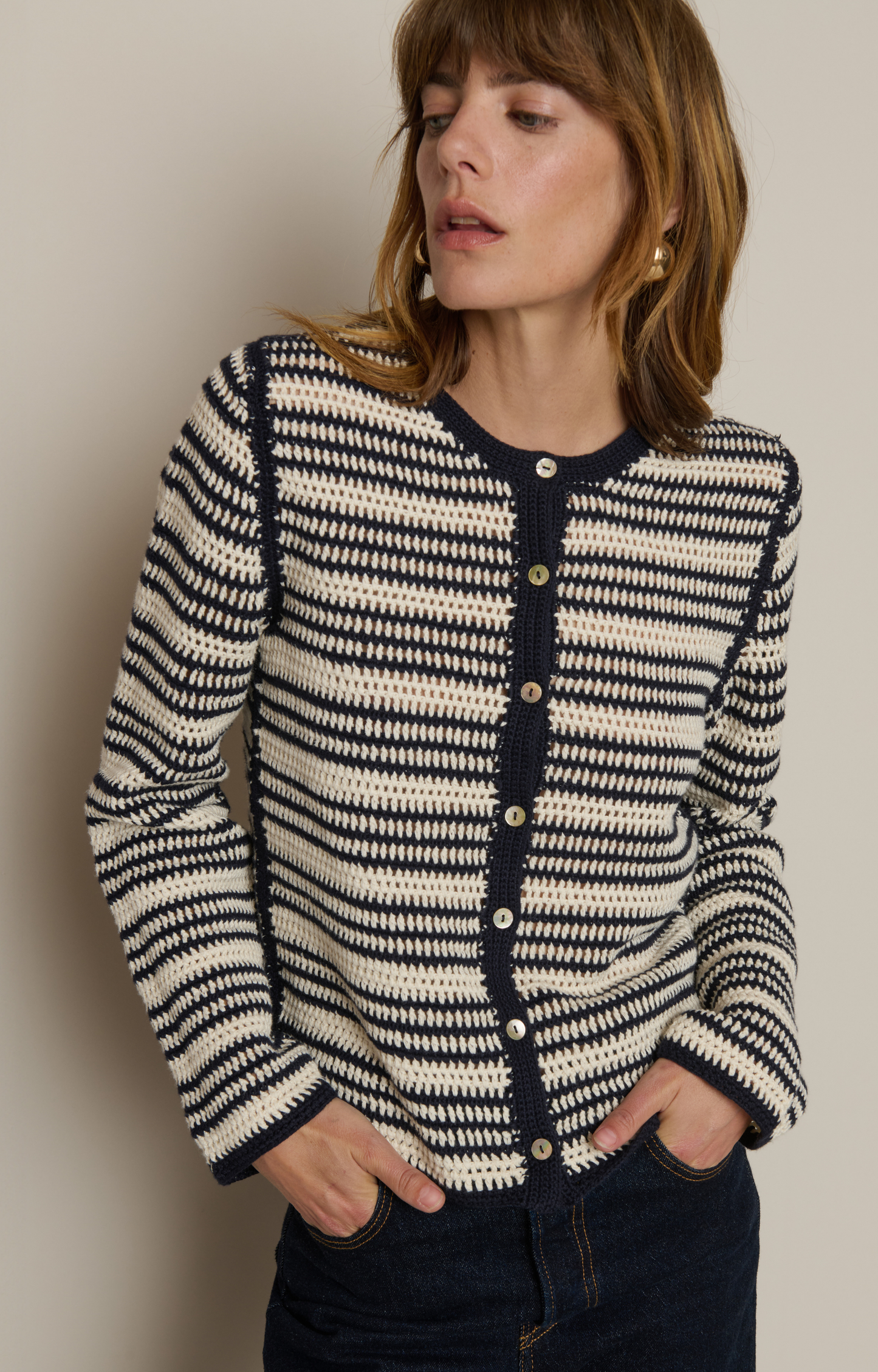 Sea Striped Crochet Cardigan
