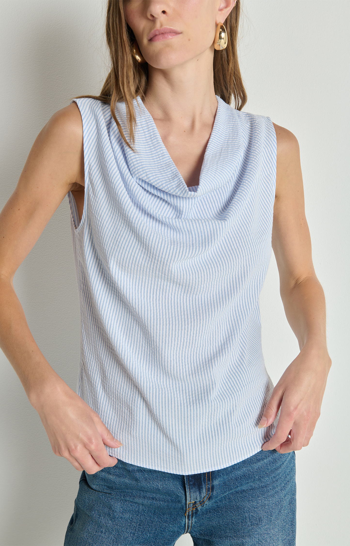 Seersucker Cowl Neck Top