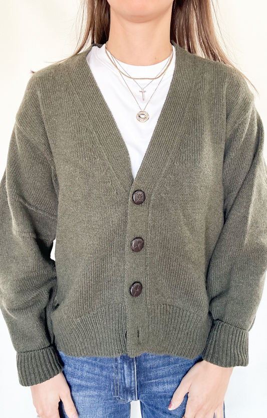 Spinach Pleat Sleeve Cardigan