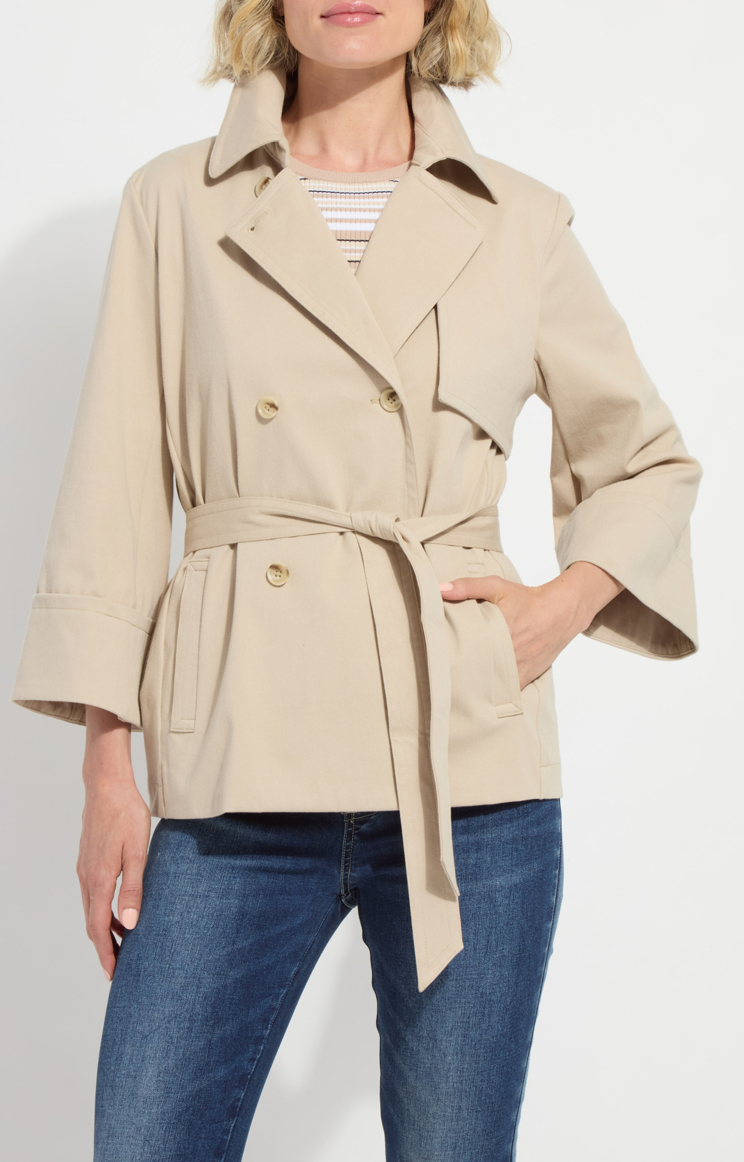 Tan Cropped Trench Jacket