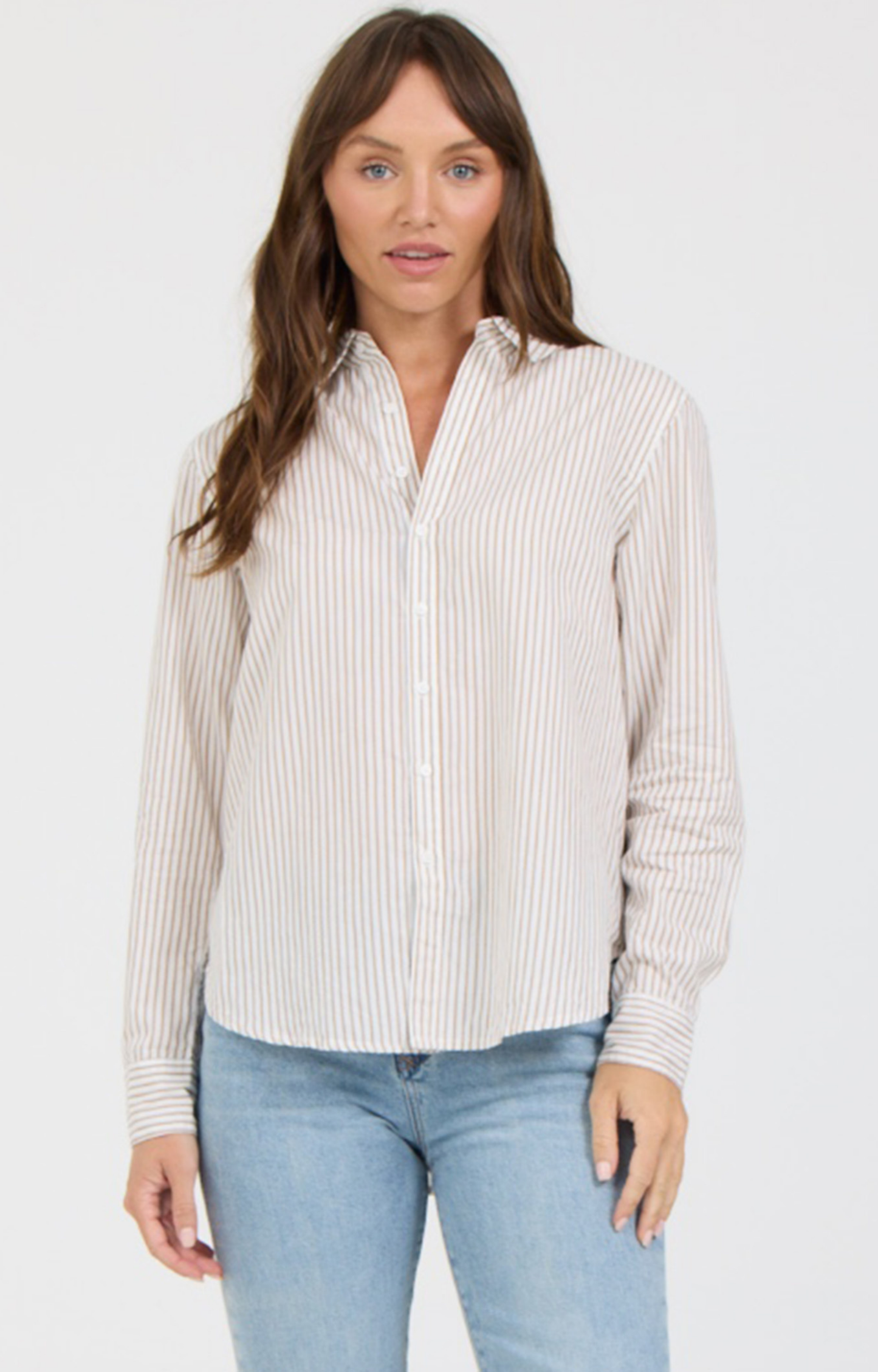 Tan Stripe Cotton Button Down