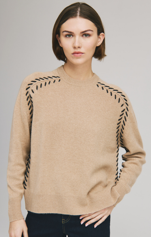Tan Whipstitch Cashmere Sweater