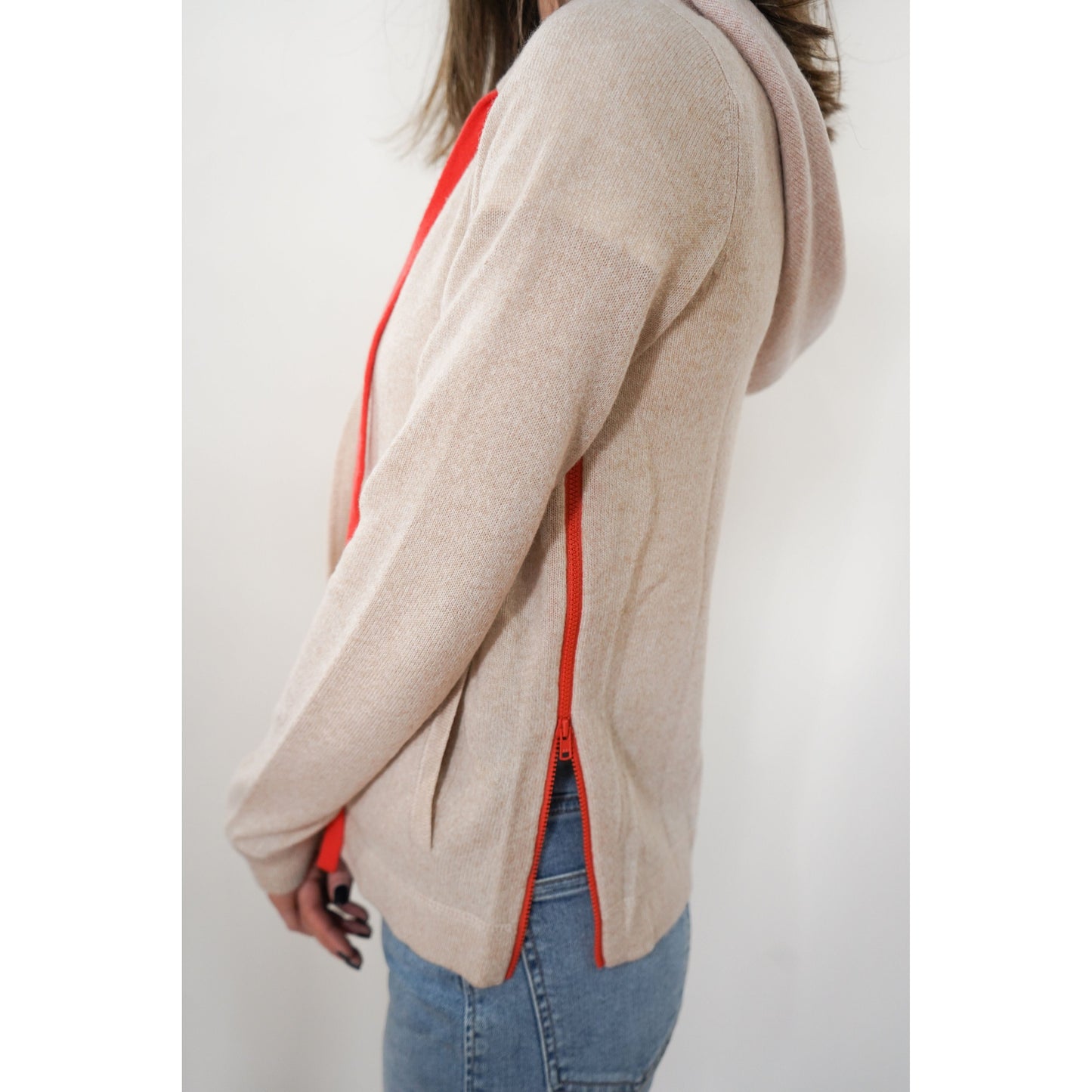 Tan/Orange Cashmere Zip-Up Hoodie