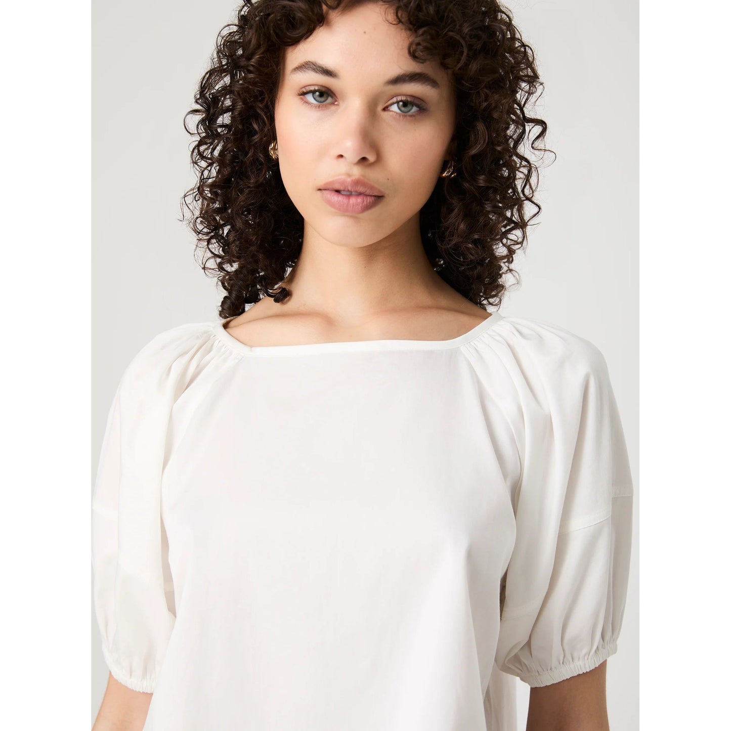 White Boatneck Puff Sleeve Top