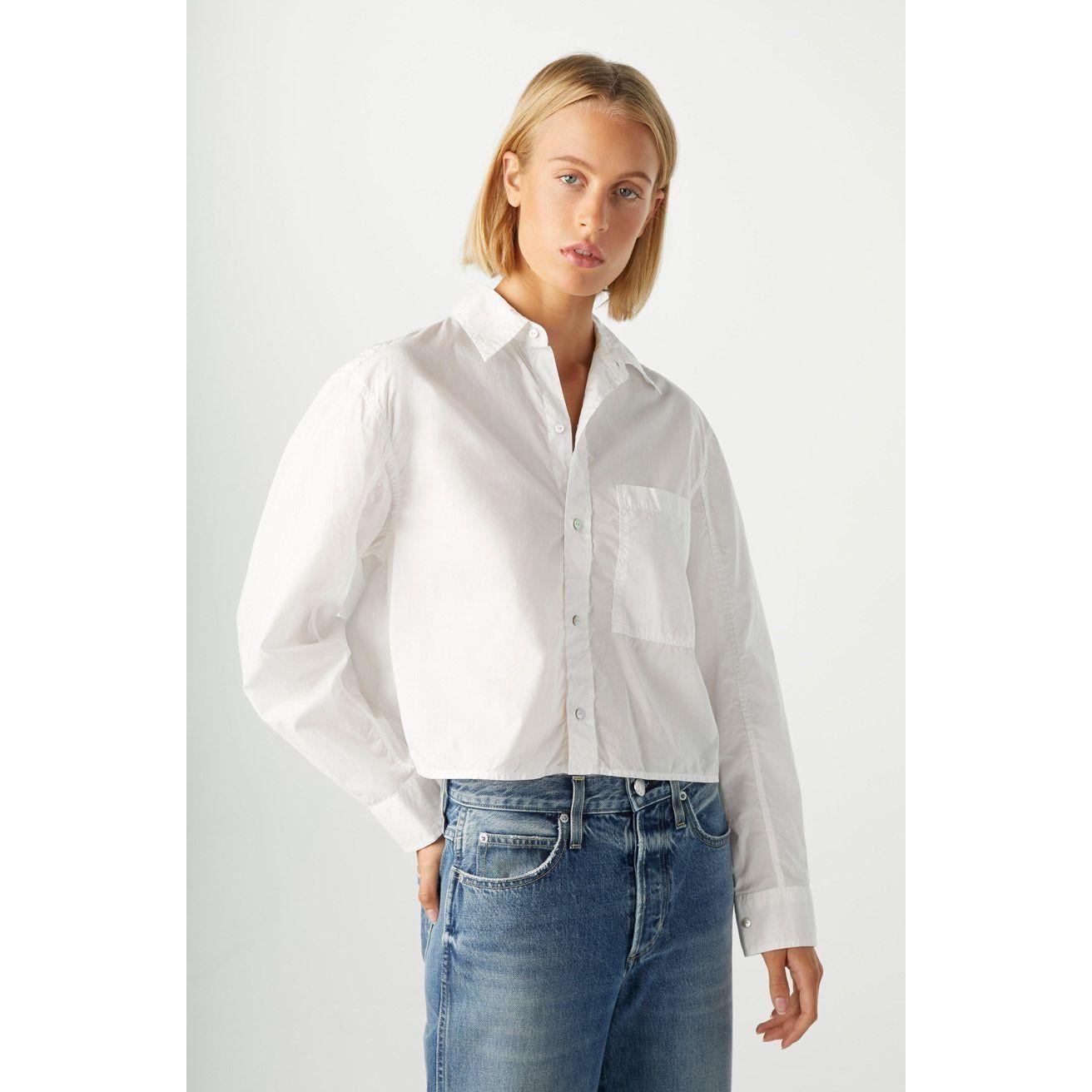 White Cropped Button Down