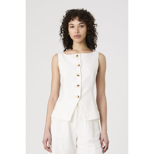 White Linen Waisted Vest