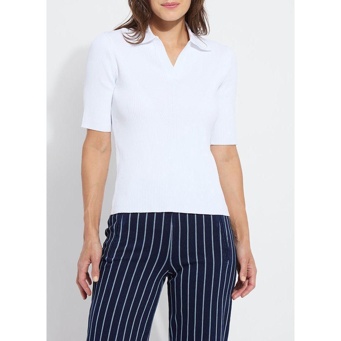 White Ribbed Knit Polo