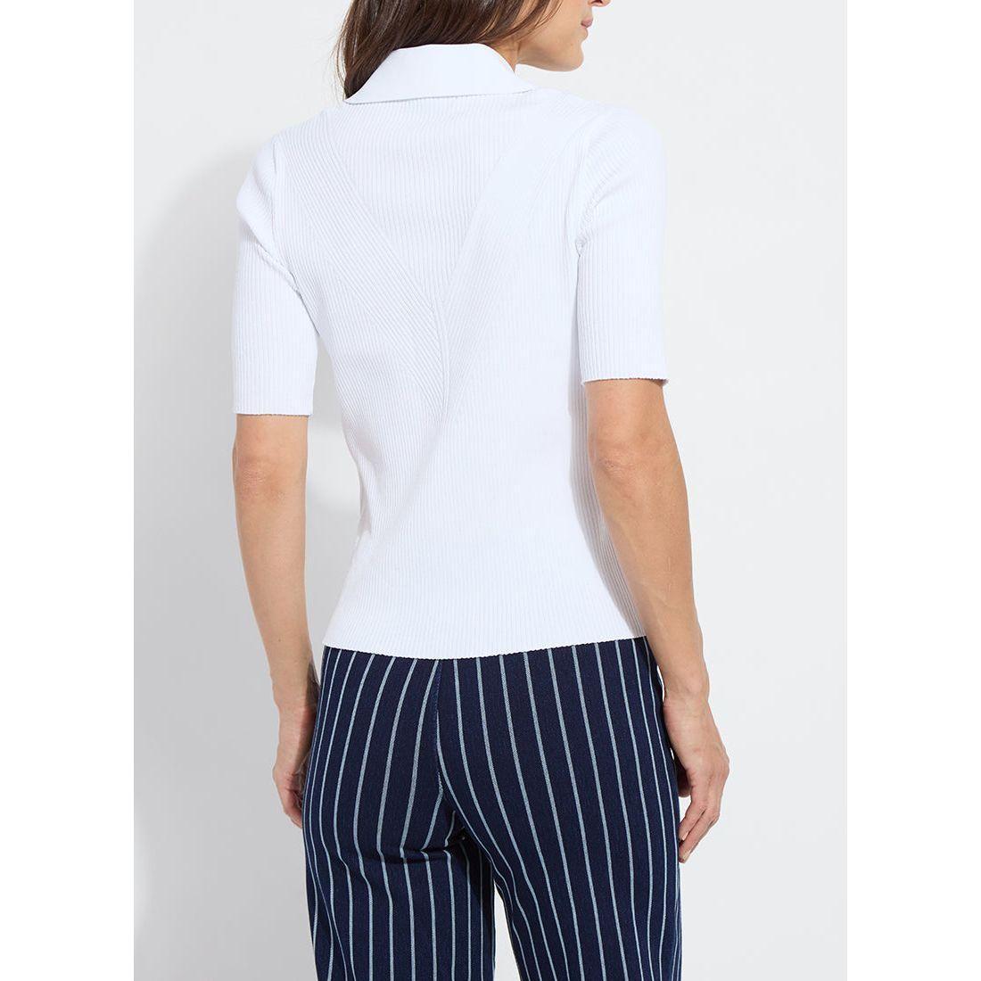 White Ribbed Knit Polo