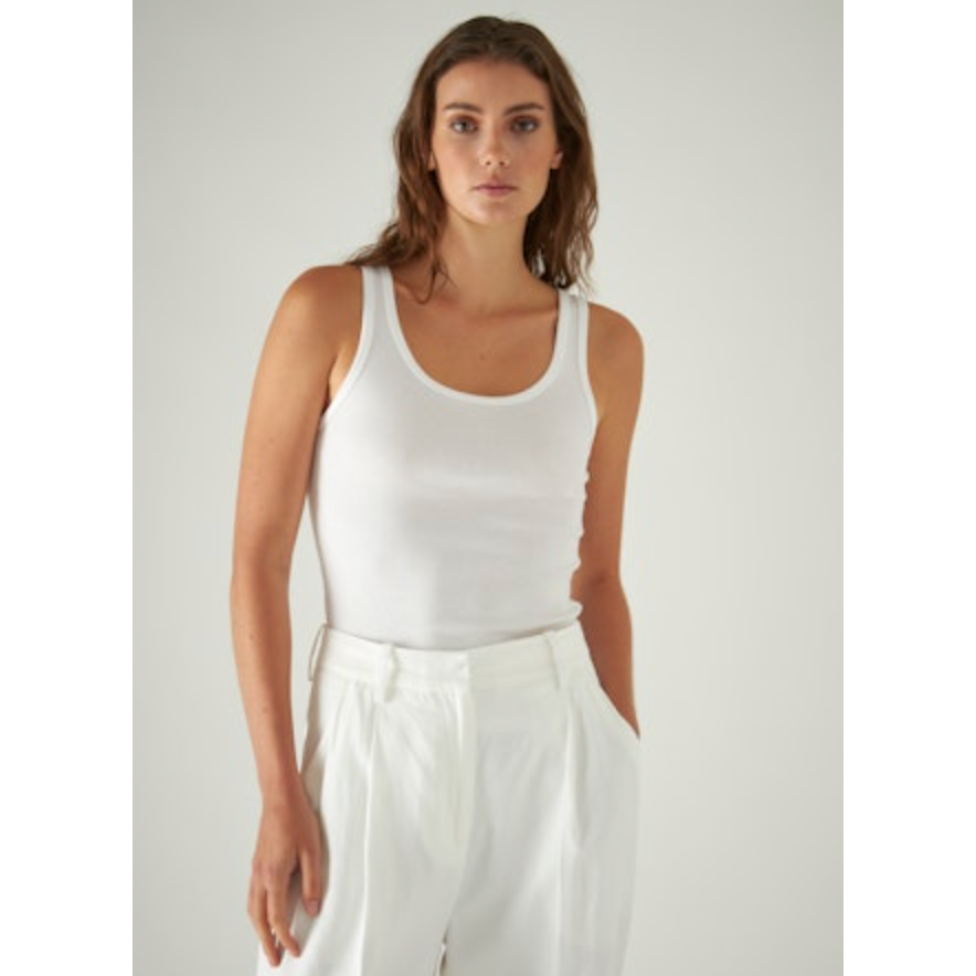 White Ribbed Scoop Neck Tank