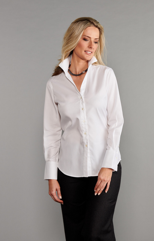 White Standup Collar Button Down Shirt