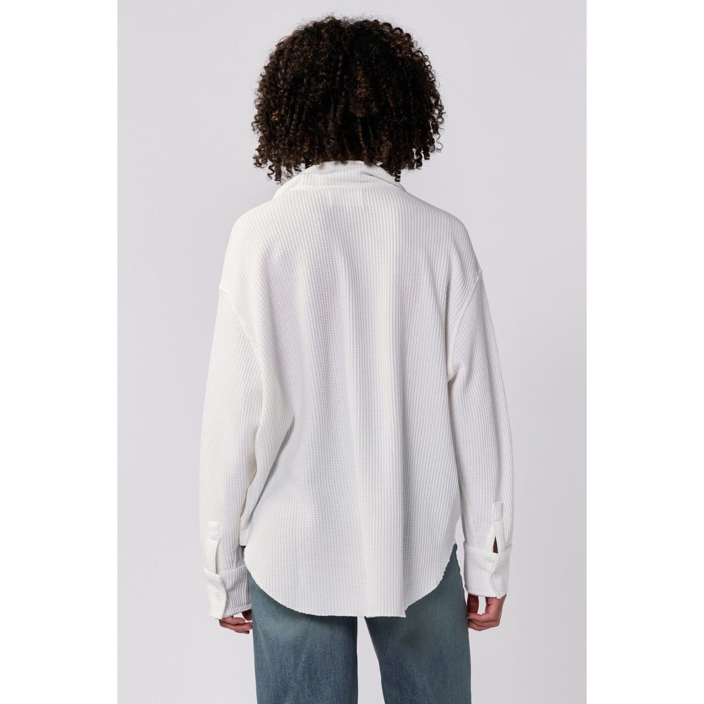 White Waffle Knit Button Down