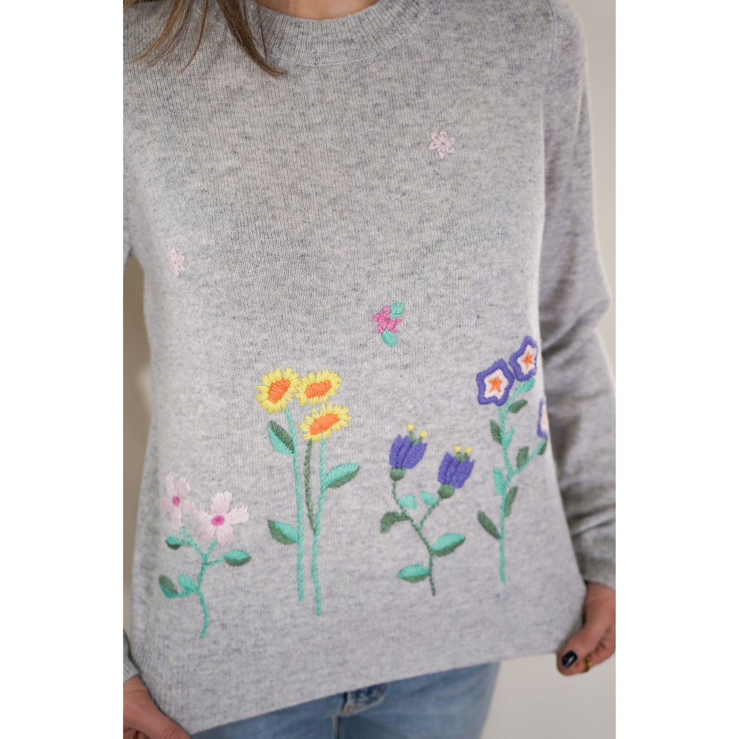 Wildflower Embroidered Cashmere Sweater