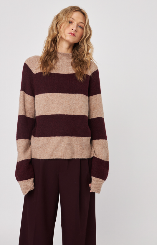 Wine/Wheat Stripe Turtleneck Sweater