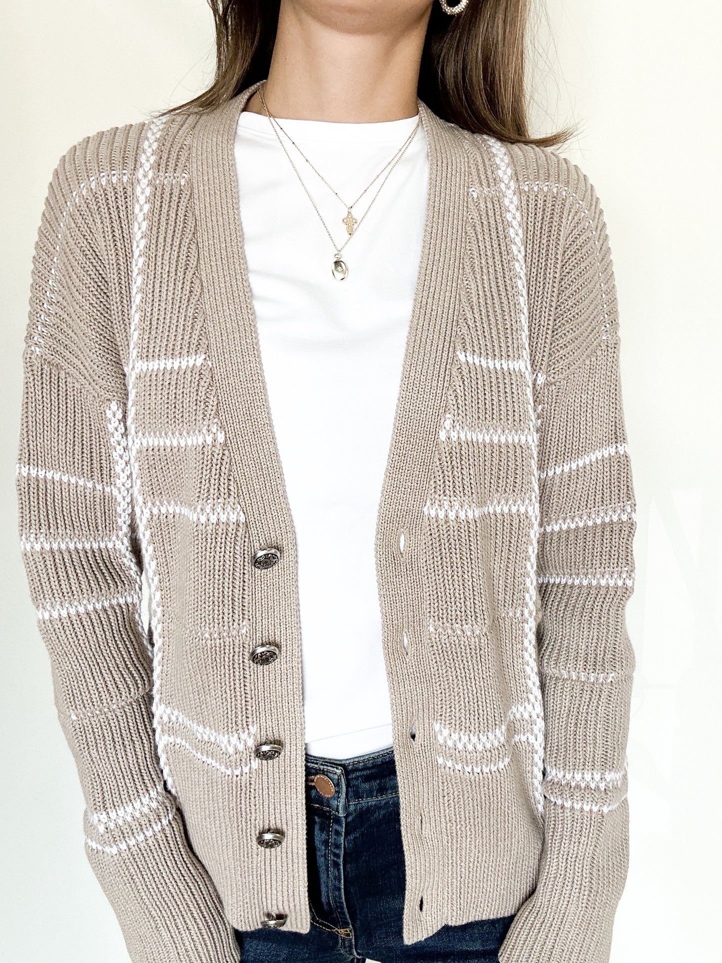 Light Taupe Plaid Cardigan