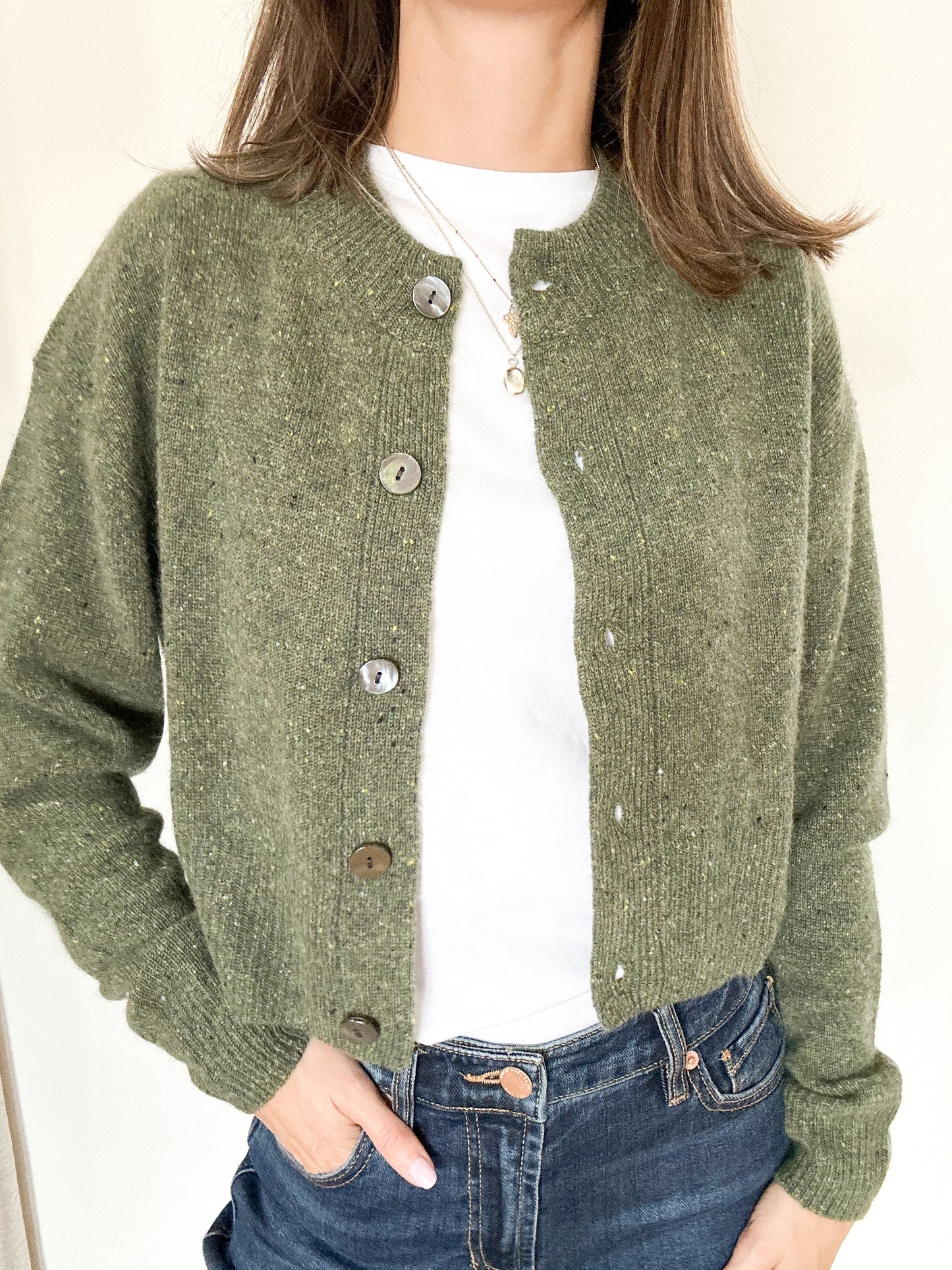 Green Flecks Cropped Cardigan