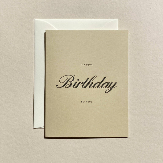 Happy Birthday Card - Beige Cursive