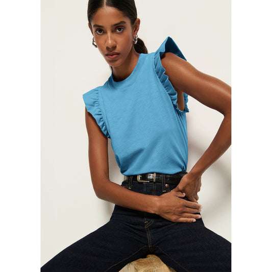Aqua Ruffle Sleeve Top