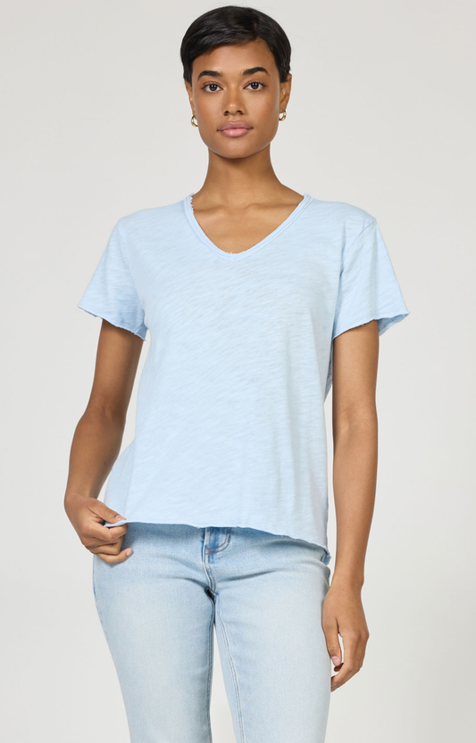 Baby Blue Distressed V-Neck T-Shirt