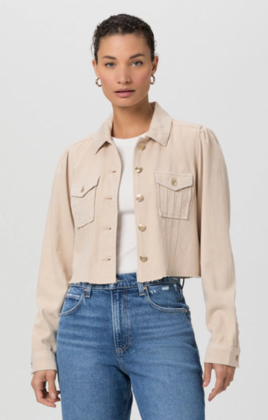 Beige Cropped Denim Jacket