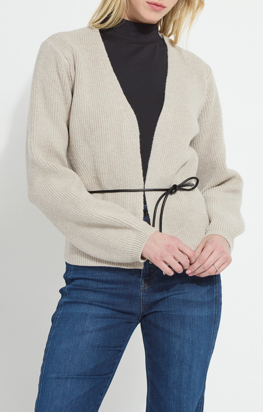 Beige Leather Belted Cardigan