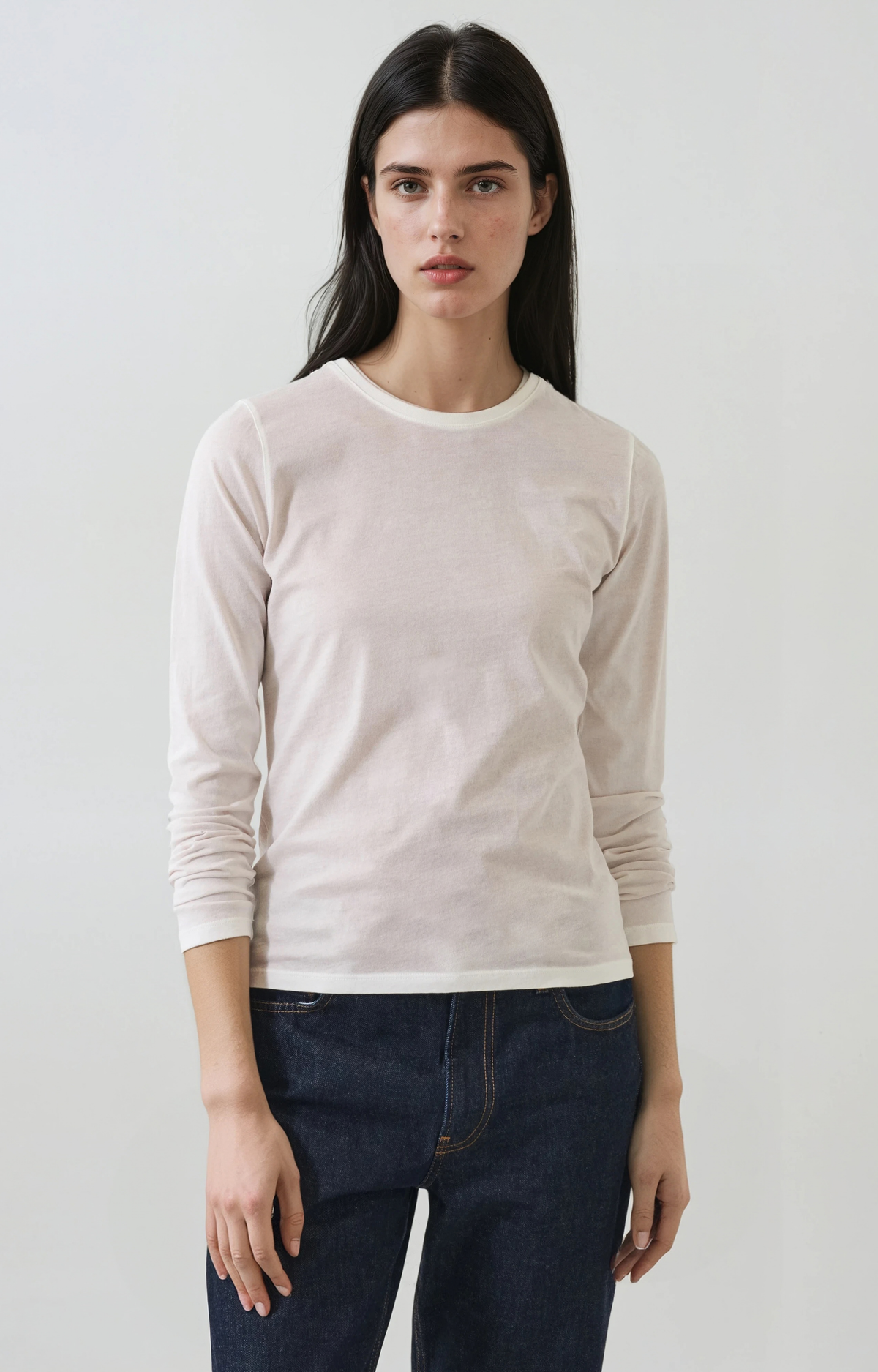Beige Reverse Spray Long Sleeve T-Shirt