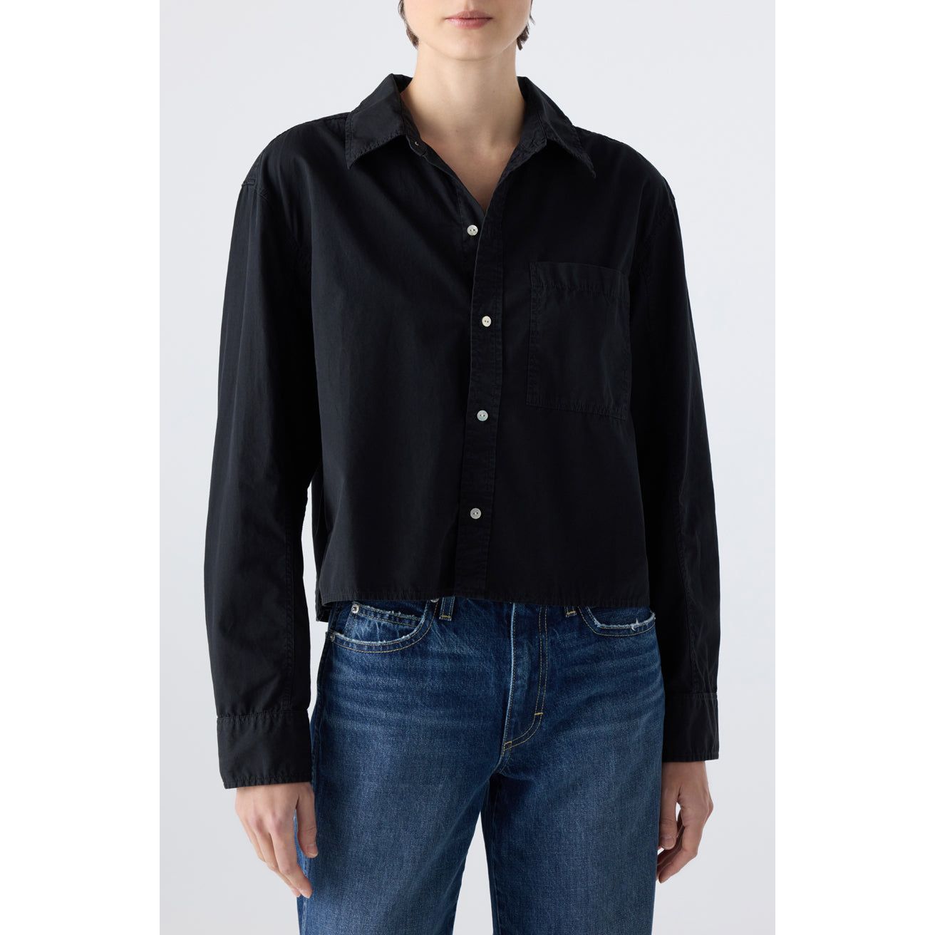 Black Cropped Button Down