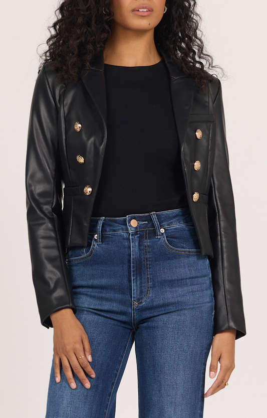 Black Cropped Leather Blazer