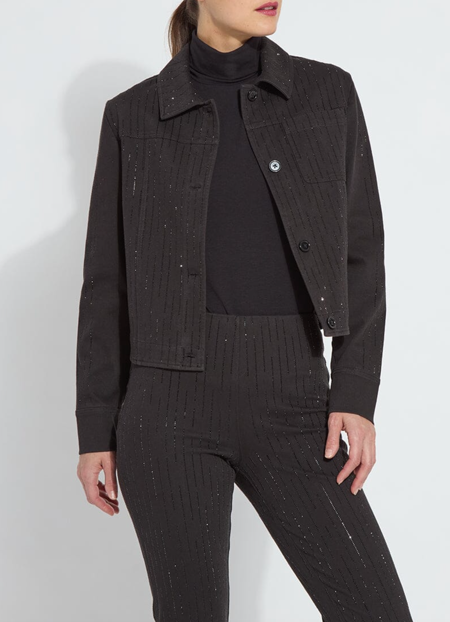 Black Crystal Pinstripe Denim Jacket