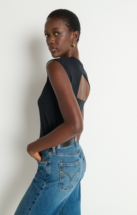 Black Cutout Back Top