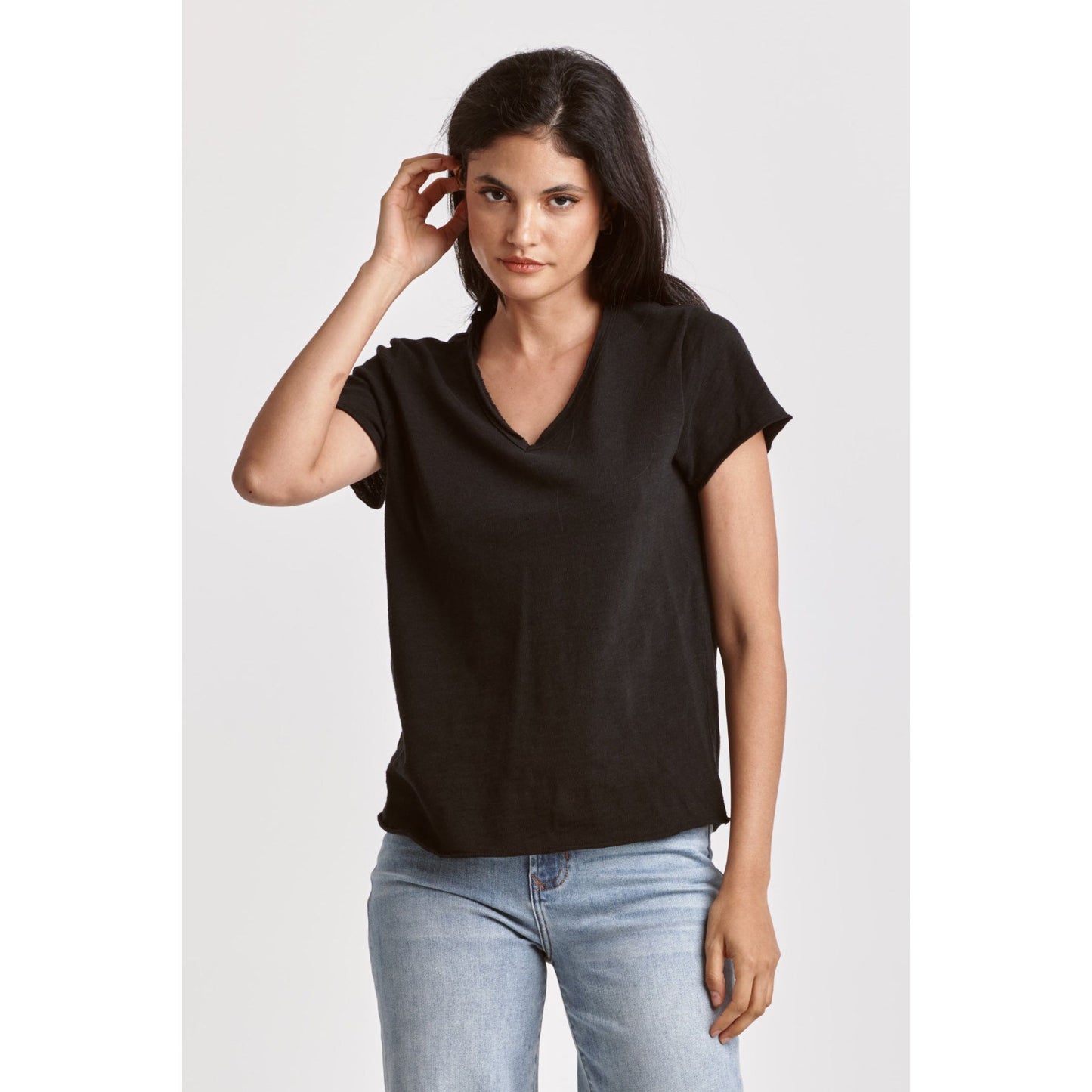 Black Distressed V-Neck T-Shirt