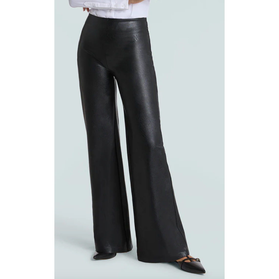 Black Faux Leather Wide Leg Pants