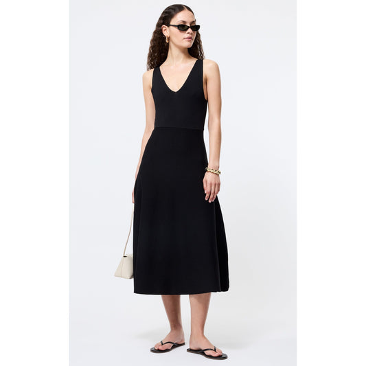 Black Flared Knit Midi Dress