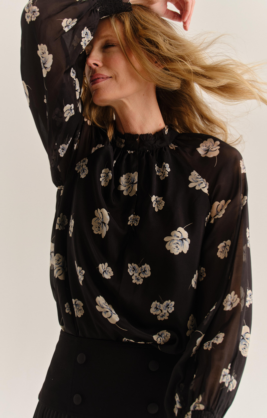 Black Floral Chiffon Blouse