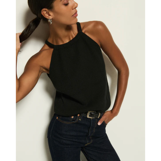 Black Halter Knit Top