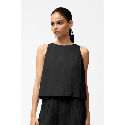 Black Linen Swing Top