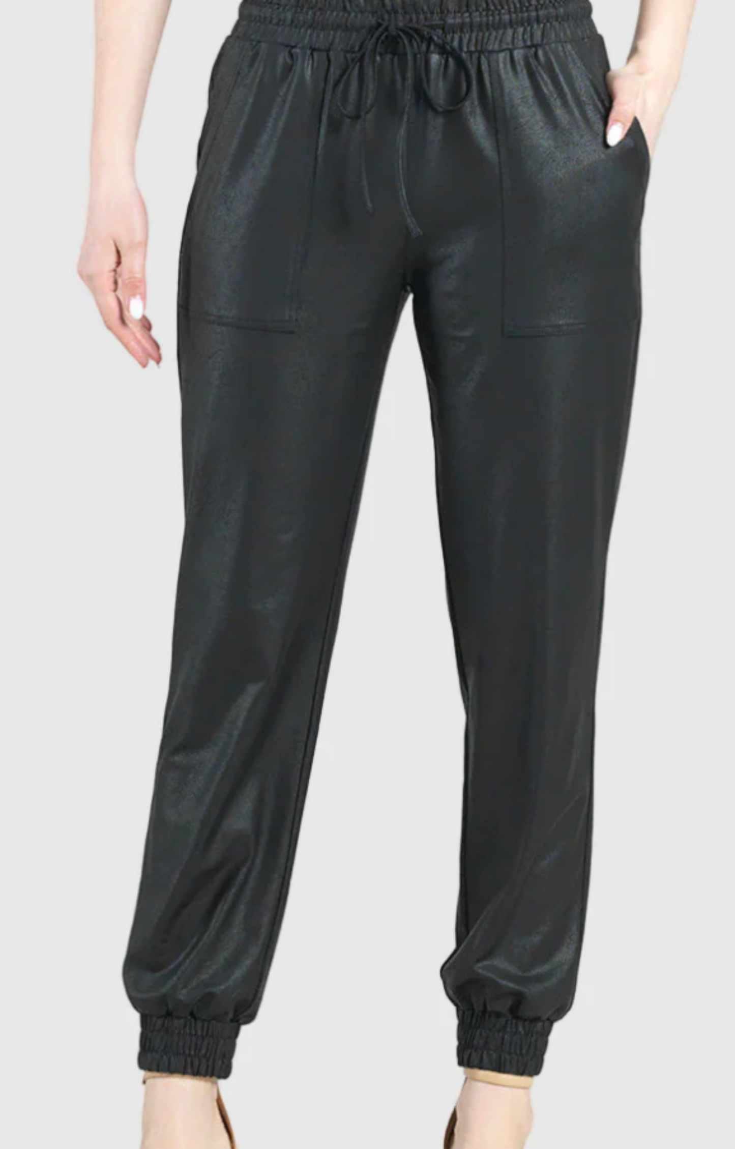 Black Liquid Leather Joggers