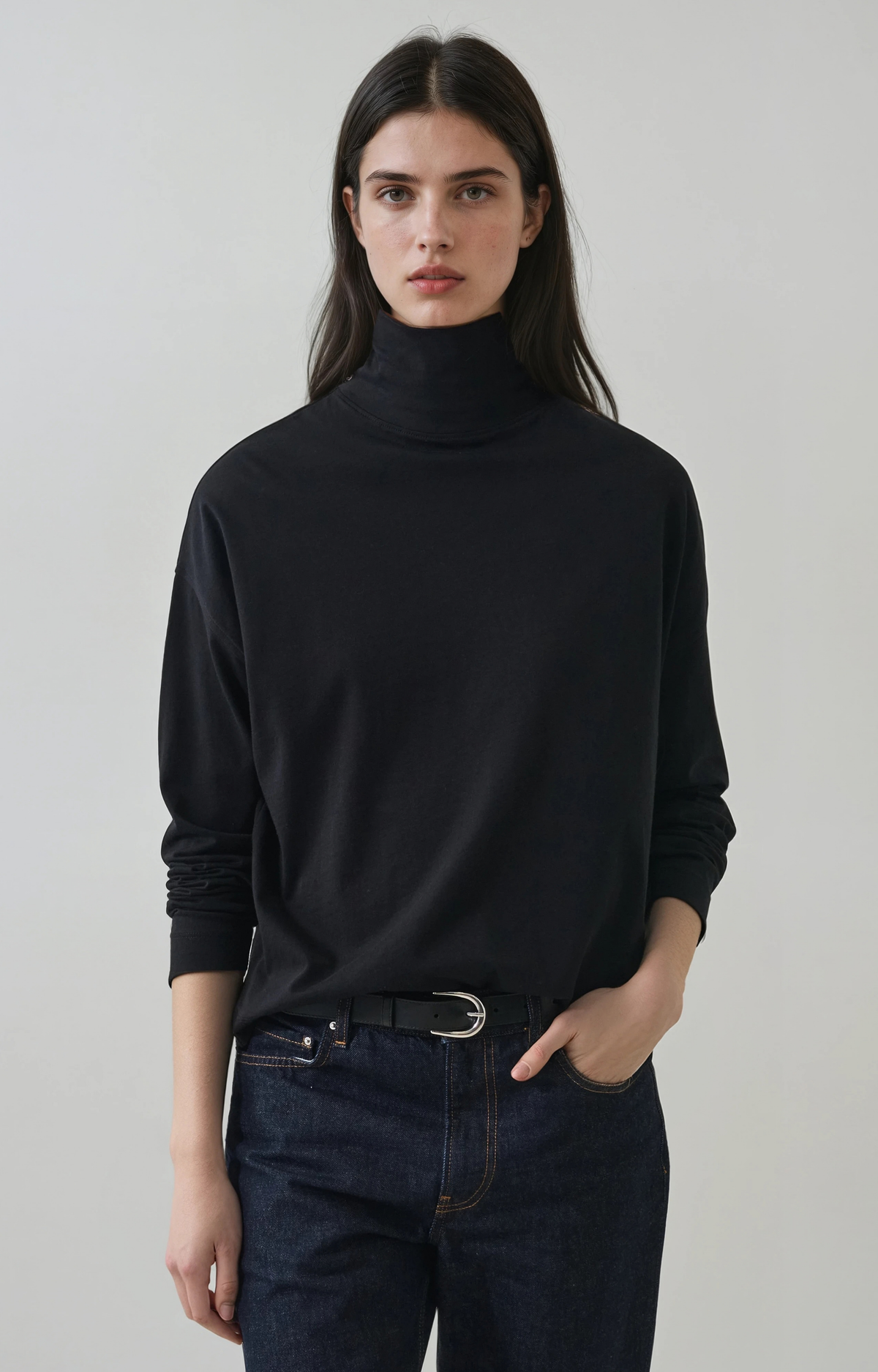 Black Organic Cotton Oversized Turtleneck