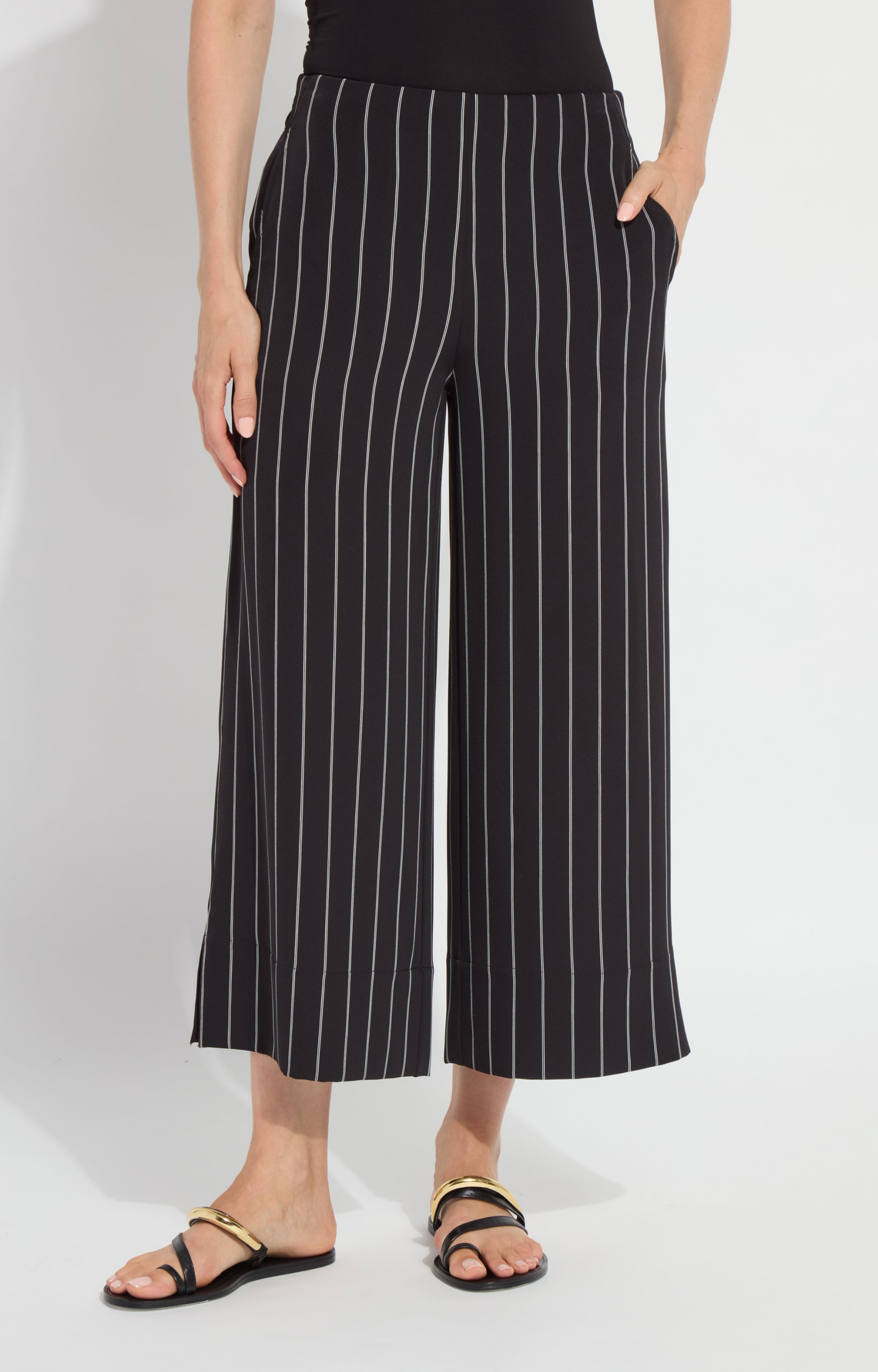 Black Pinstripe Cropped Pants