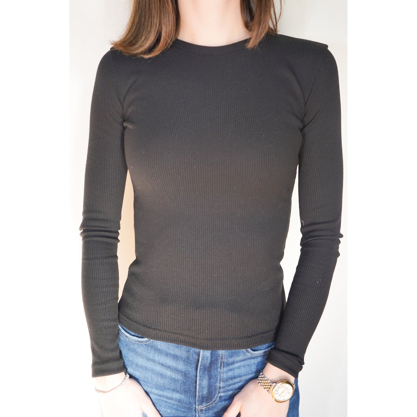 Black Ribbed Long Sleeve Top