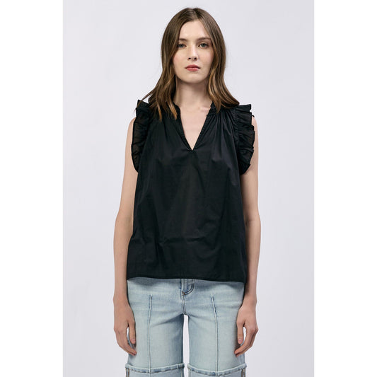 Black Ruffle Sleeveless Blouse