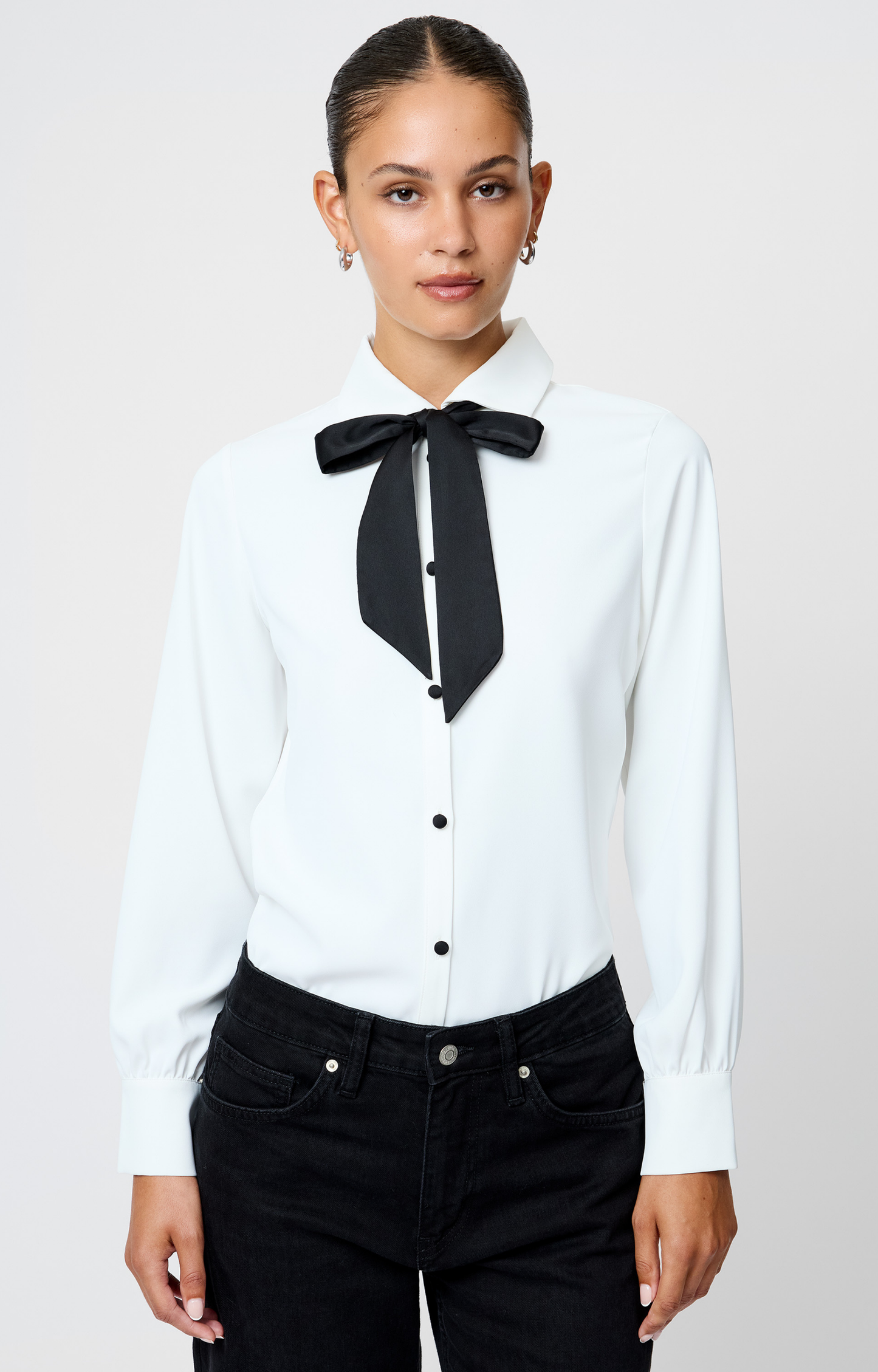 Black Satin Bow Blouse