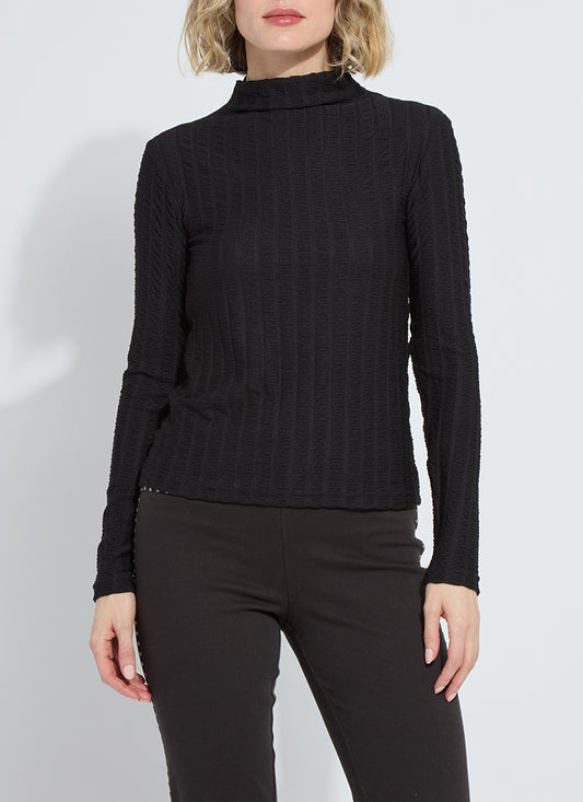 Black Smocked Mock Neck Top