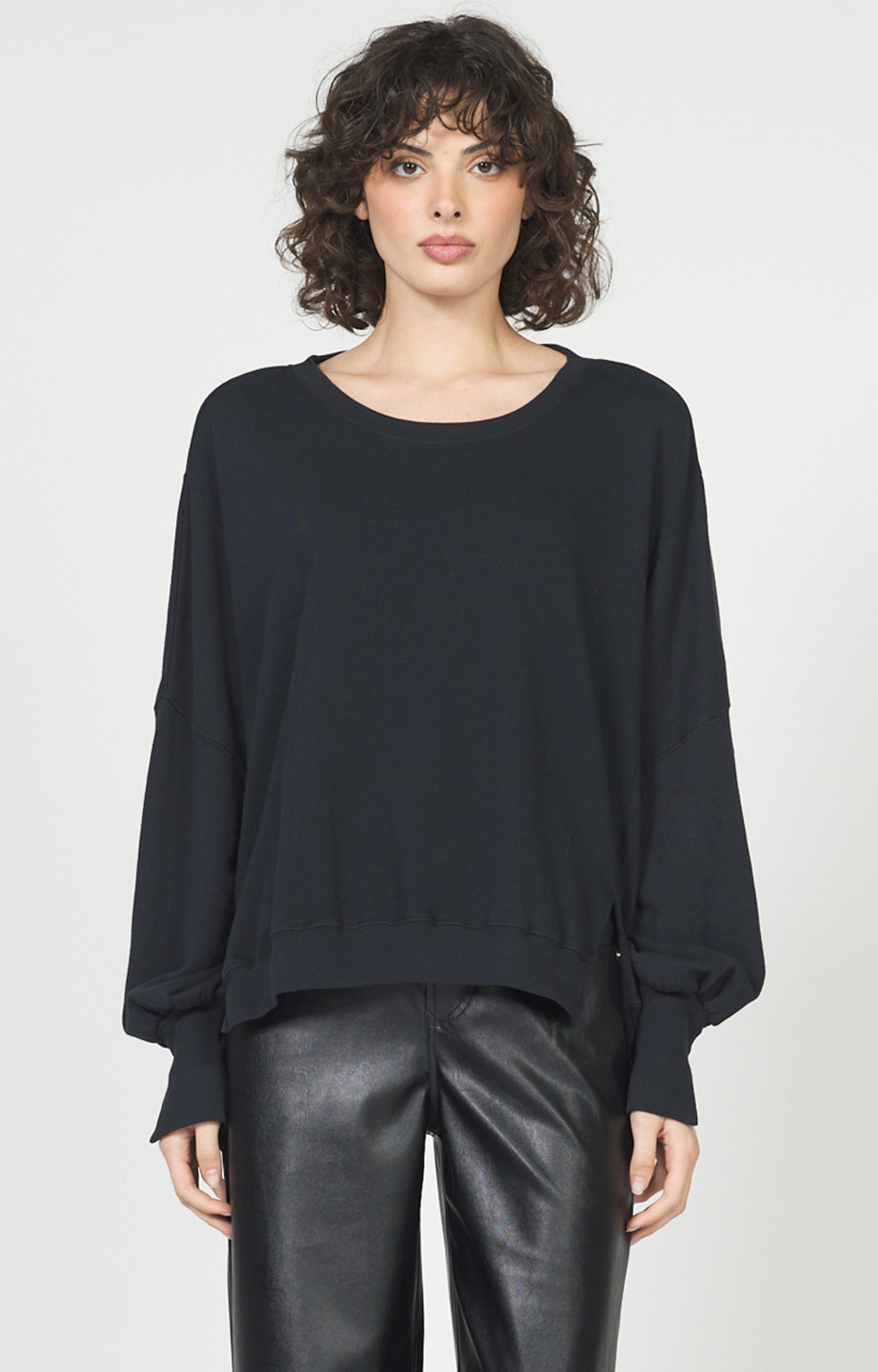 Black Split Sleeve Pullover Sweatshirt