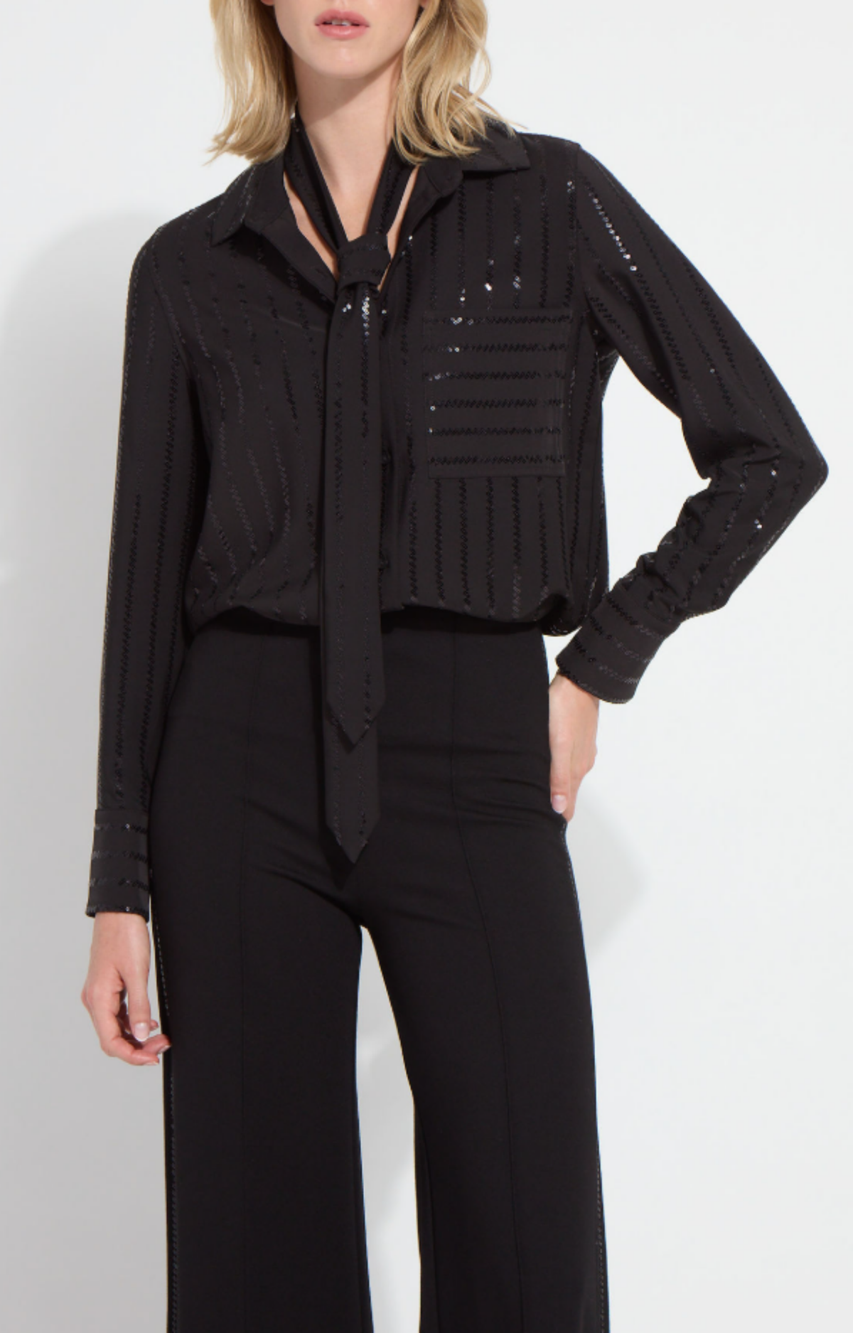 Black Striped Sequin Blouse