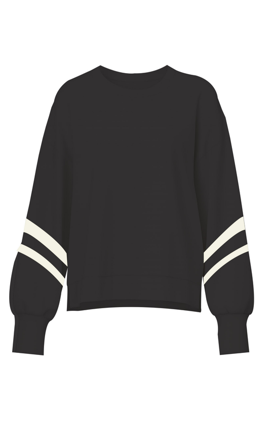 Black Striped Split Sleeve Pullover Sweatshirt