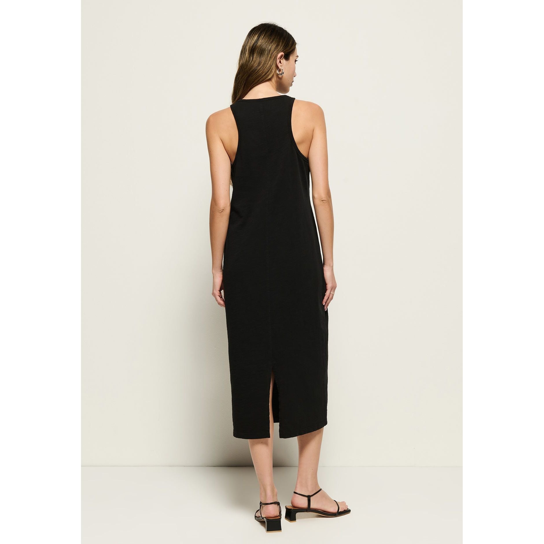 sleeveless tank midi dress French Terry Racer Tank Sleeveless Midi Dress-Black S