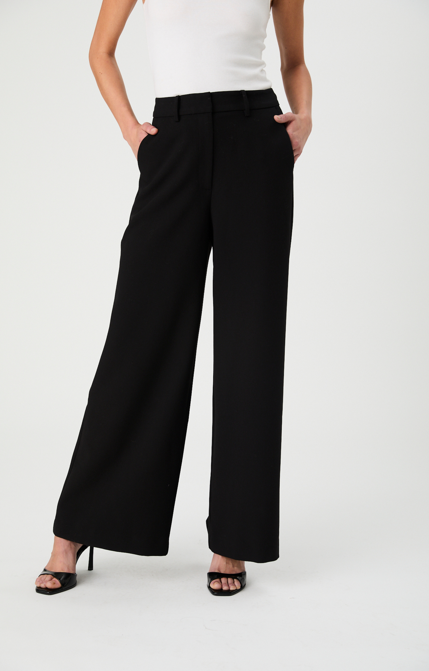 Black Twill Wide Leg Trousers