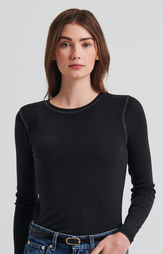 Black Vintage Wash Ribbed Shirt