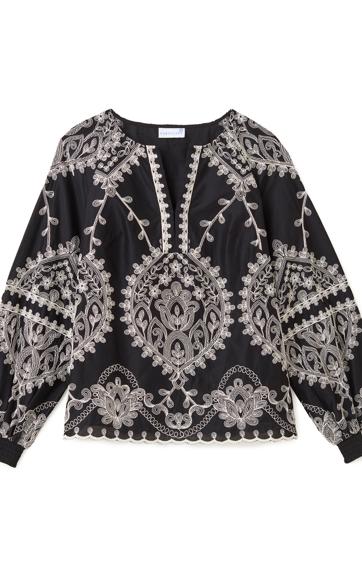Black/Cream Embroidered Top